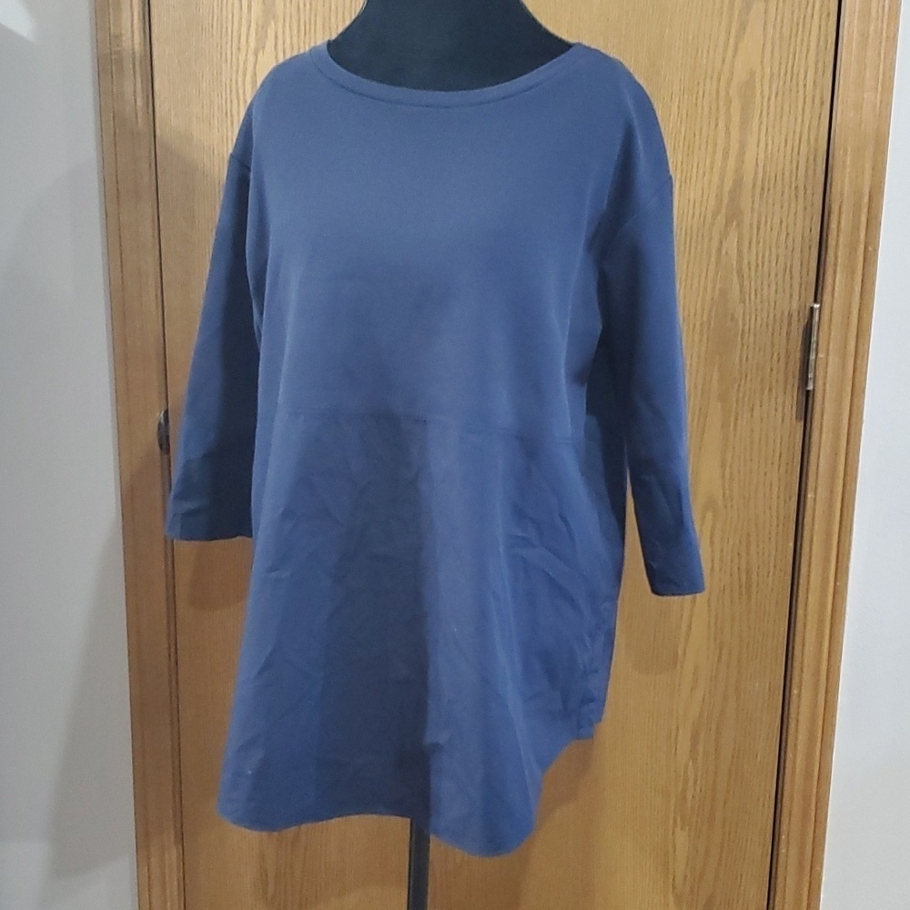 COS navy blue 3/4 sleeve block mixed fabric top